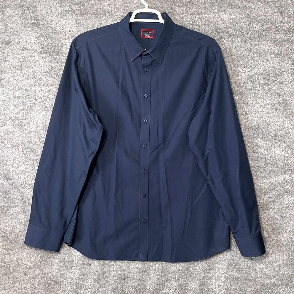 UNTUCKit Castello WF Navy Blue Wrinkle Free Shirt Mens XXL‎ Tall Tre Fit Cotton